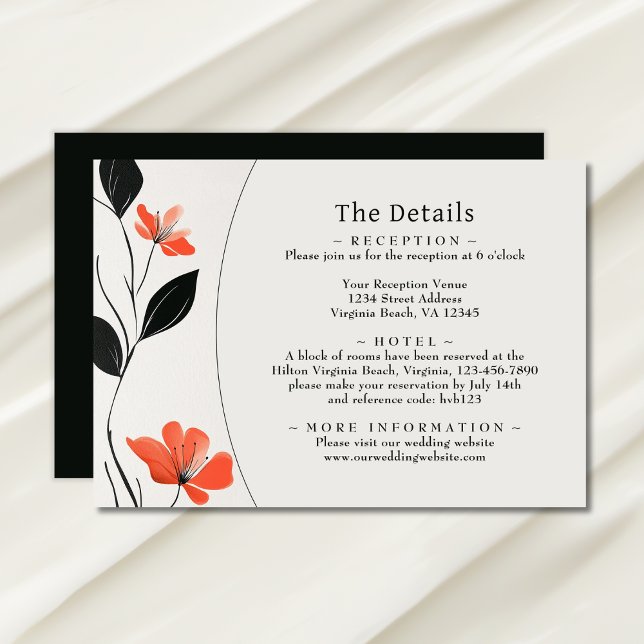 Information om Modern Blommigt Elegance Bold Bloom Tilläggskort (Modern Floral Elegance Bold Blooms Wedding Details Enclosure Card)