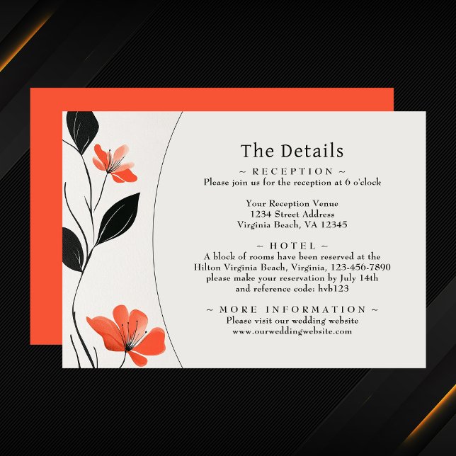 Information om Modern Blommigt Elegance Bold Bloom Tilläggskort (Modern Floral Elegance Bold Blooms Wedding Details Enclosure Card)