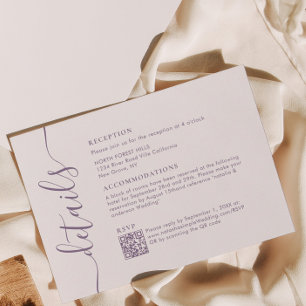 Information om Modern Chic Dusty Lila Script Bröll Tilläggskort
