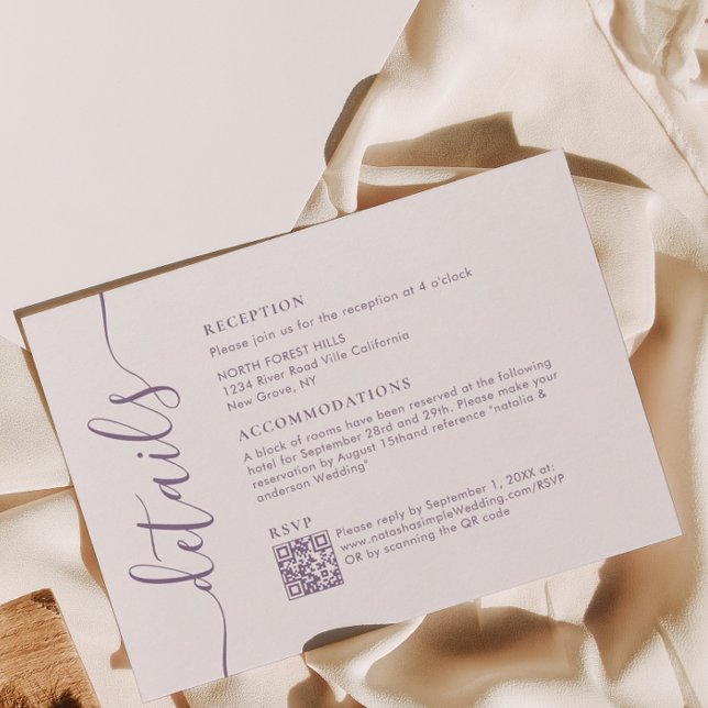 Information om Modern Chic Dusty Lila Script Bröll Tilläggskort (Skapare uppladdad)