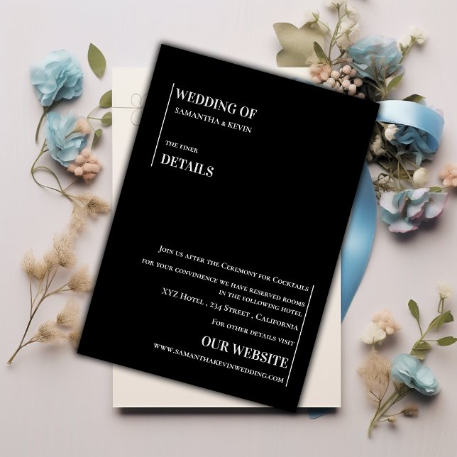 Information om Modern Contemporary Black White Brö Tilläggskort (Modern Contemporary Black White Wedding Details Enclosure Card)