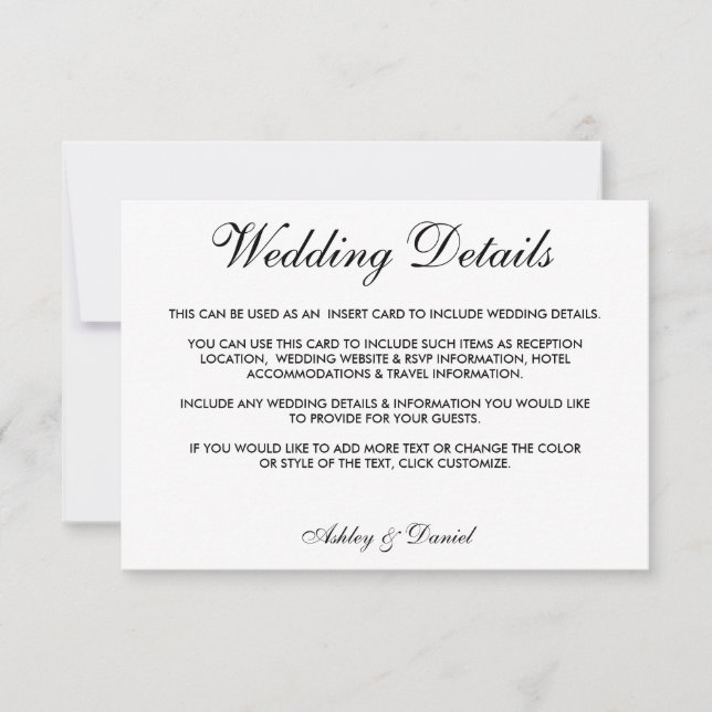 Information om Modern Elegant Black & White Bröllo Inbjudningar (Framsida)