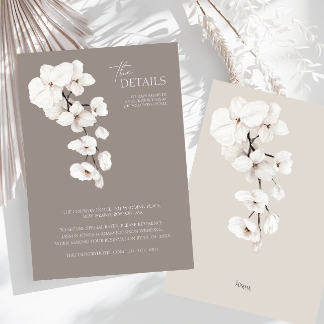 Information om Modern Grått White Orchid Bröllop Tilläggskort (Modern Gray White Orchids Wedding Details Enclosure Card)