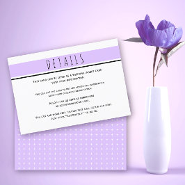 Information om modern lavender lila bröllop tilläggskort