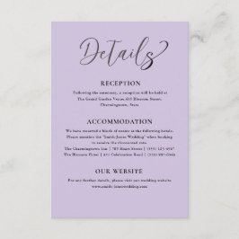 Information om modern Lila Bröllop Tilläggskort