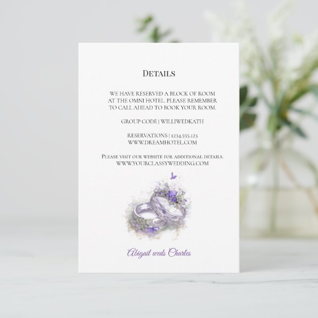 Information om Modern Lilac-bröllop Tilläggskort (Stående Fram)