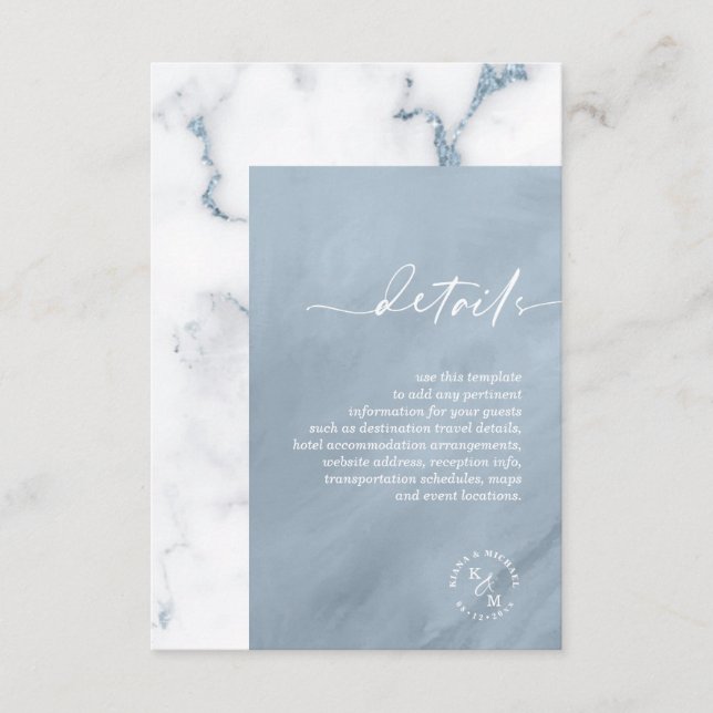 Information om Modern Marble Glitter Dusty Blue ID Tilläggskort (Framsida)