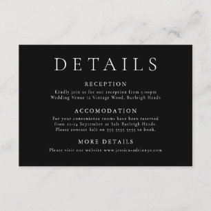 Information om Modern Minimal Black Bröllop Tilläggskort
