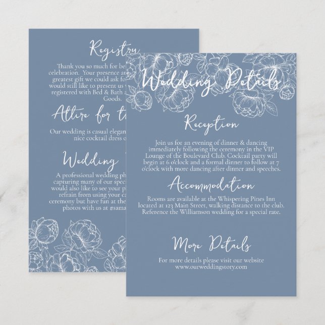 Information om Modern Periwinkle Blue Boho Blommig Tilläggskort (Fram/baksida)