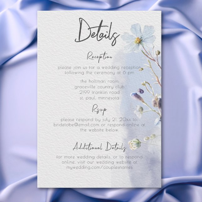 Information om modern Periwinkle Blue Wildblomme Tilläggskort (Modern Periwinkle Blue Wildflowers Details Enclosure Card)