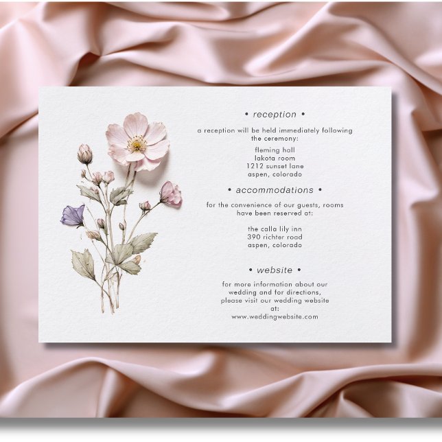 Information om Modern Pressed Pastel Wildblommor B Tilläggskort (Modern Pressed Pastel Wildflowers Wedding Details Enclosure Card)
