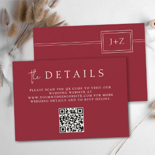 Information om Modern Red Minimum Monogram QR-kod Tilläggskort