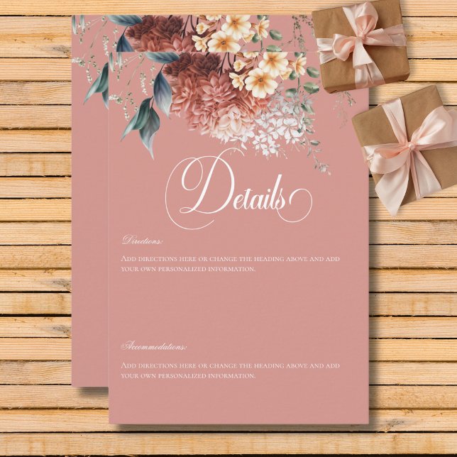 Information om modern romsk Rosa Garden Blommigt B Tilläggskort (Modern Romantic Pink Garden Floral Wedding Details Enclosure Card)