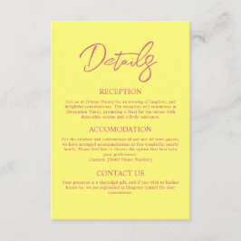Information om modern Rosa och Butter Gult Bröllop Tilläggskort