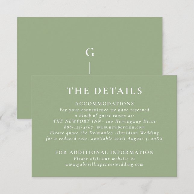 Information om Modern Sage Grönt Bröllop Tilläggskort (Fram/baksida)