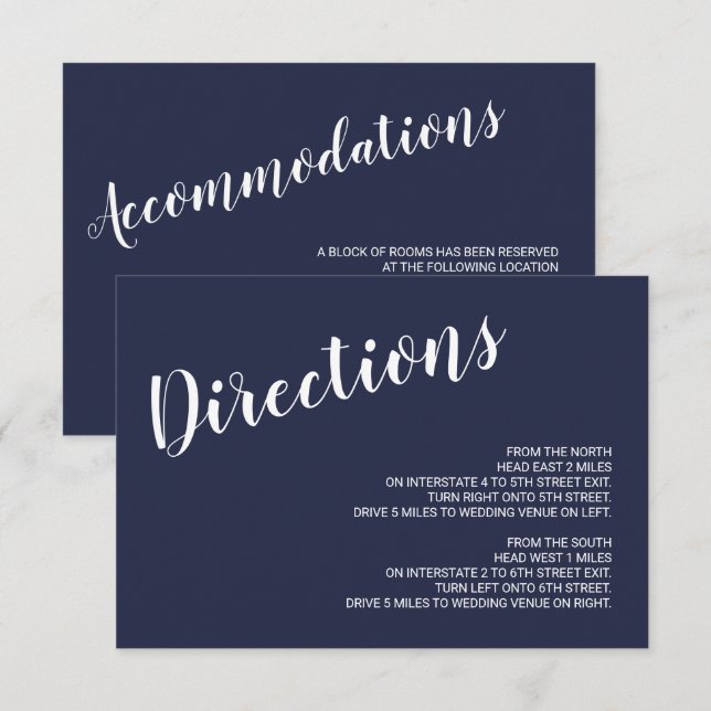 Information om Modern Script Navy Blue Bröllop Inbjudningar (Fram/baksida)