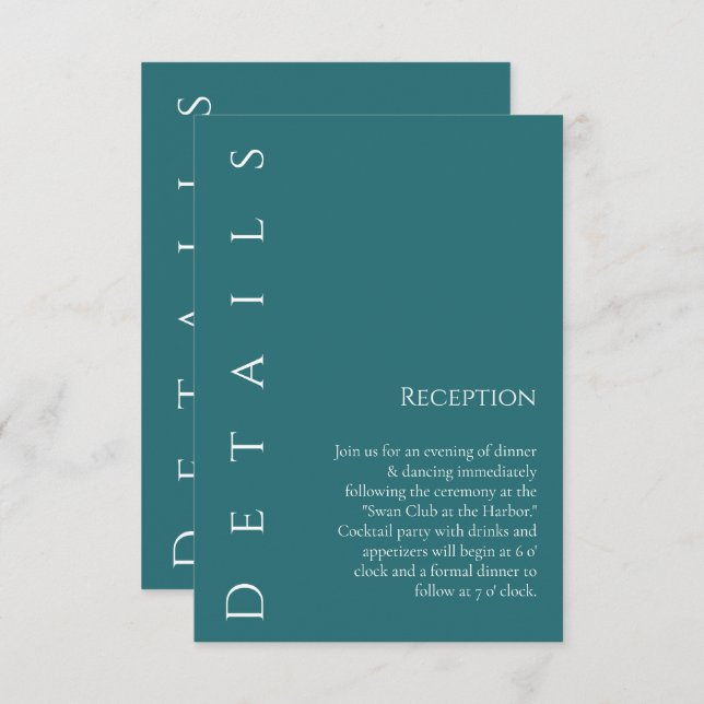 Information om Modern Simple Emerald Grönt-Bröllop Tilläggskort (Fram/baksida)