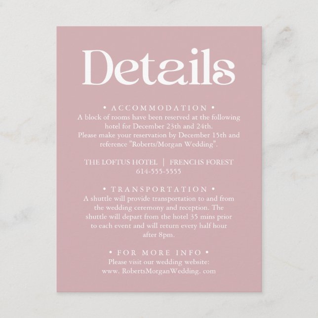 Information om Modern Typography Dusty Ro Bröllop Tilläggskort (Framsida)