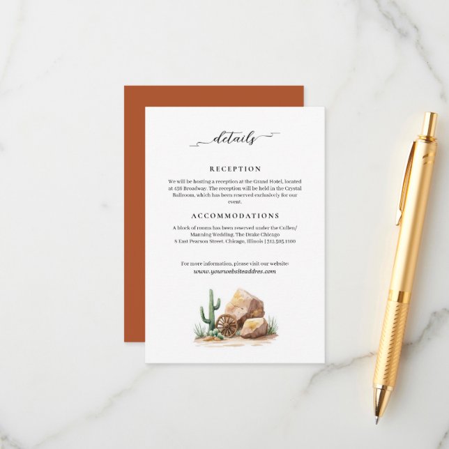 Information om Modern Vilda western Desert Bröllop Tilläggskort (Fram/Back In Situ)