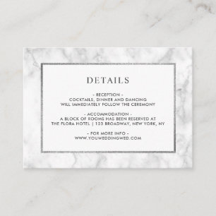 Information om Modern White Marble Bröllop Tilläggskort
