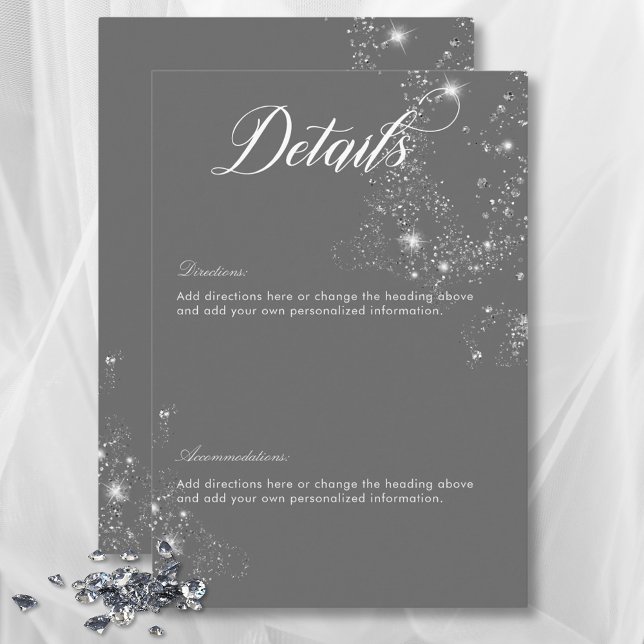 Information om moderna minimala Grått- och vita gl Tilläggskort (Modern Minimal Gray & White Glam Diamonds Details Enclosure Card)