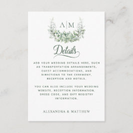 Information om Monogram Greenery Elegant bröllop Tilläggskort