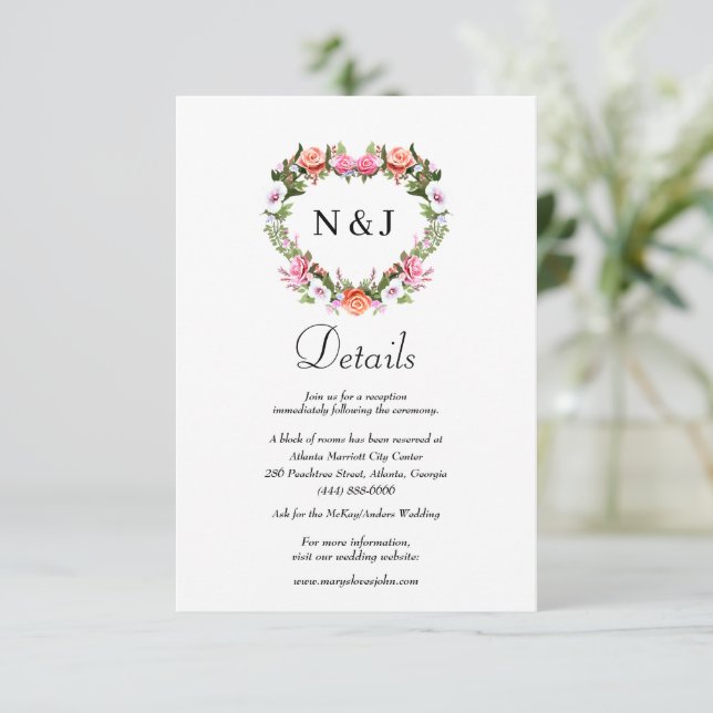 Information om Monogram Romantic Ro Blommigt Heart Tilläggskort (Stående Fram)