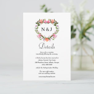 Information om Monogram Romantic Ro Blommigt Heart Tilläggskort
