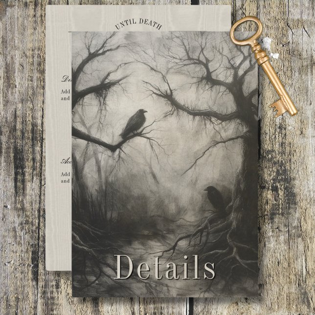 Information om mörk Gothic Black & Tan Raven Coupl Tilläggskort (Dark Gothic Black & Tan Raven Wedding Details Enclosure Card)