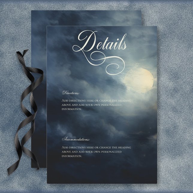 Information om mörk Gothic Full Moon Night Himlar  Tilläggskort (Dark Gothic Full Moon Night Sky Wedding Details Enclosure Card)