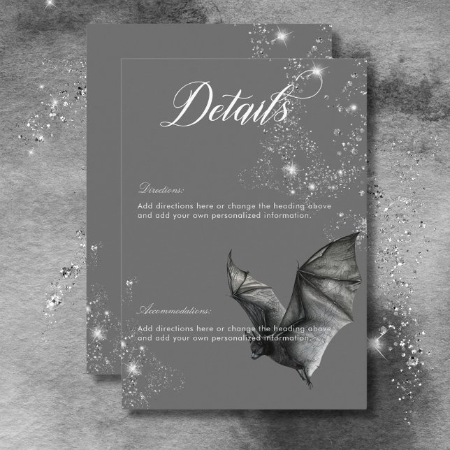Information om mörk Halloween Glam Fladdermus & Di Tilläggskort (Dark Halloween Glam Bat & Diamonds Wedding Details Enclosure Card)