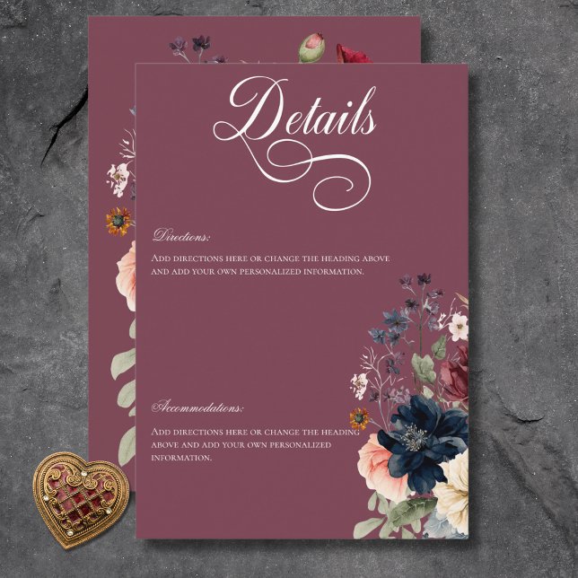 Information om mörk Moody Burgundy Oval Blommigt R Tilläggskort (Dark Moody Burgundy Oval Floral Frame Details Enclosure Card)