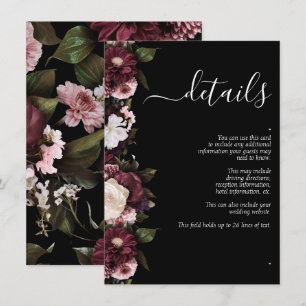 Information om mörk Moody Burgundy Script Blommigt Tilläggskort