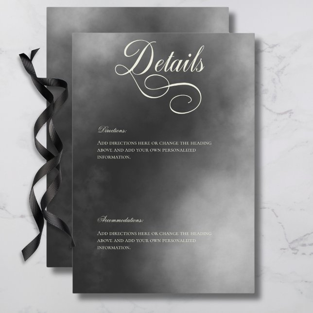 Information om mörk Moody Midnight Black Fog Bröll Tilläggskort (Dark Moody Midnight Black Fog Wedding Details Enclosure Card)