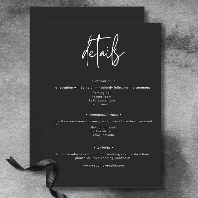 Information om mörk Moody minimal Bröllop Tilläggskort (Dark Moody Minimal Wedding Details Enclosure Card)
