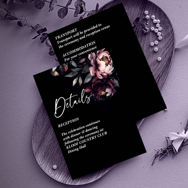 Information om mörk moody noir elegant bröllop tilläggskort (Dark moody noir elegant wedding details enclosure card matching wedding details enclosure card)
