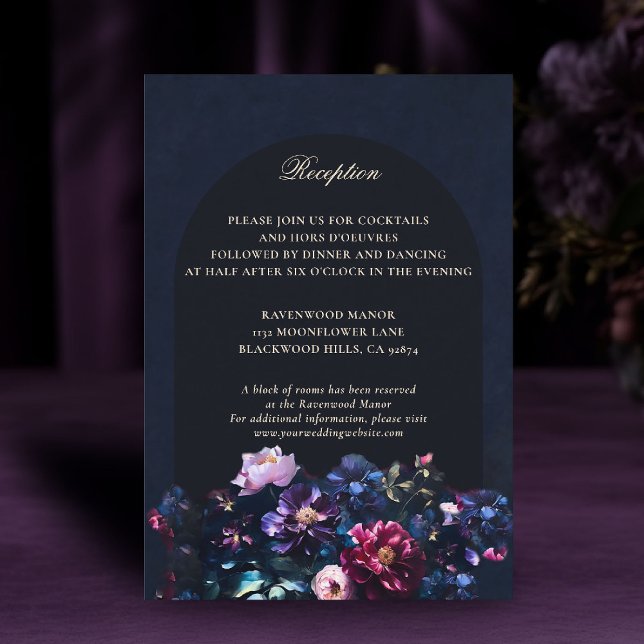 Information om mörk Romantic Moody Blommigt Black  Tilläggskort (dark moody wedding details card purple black jewel tones dutch painting romantic gothic)