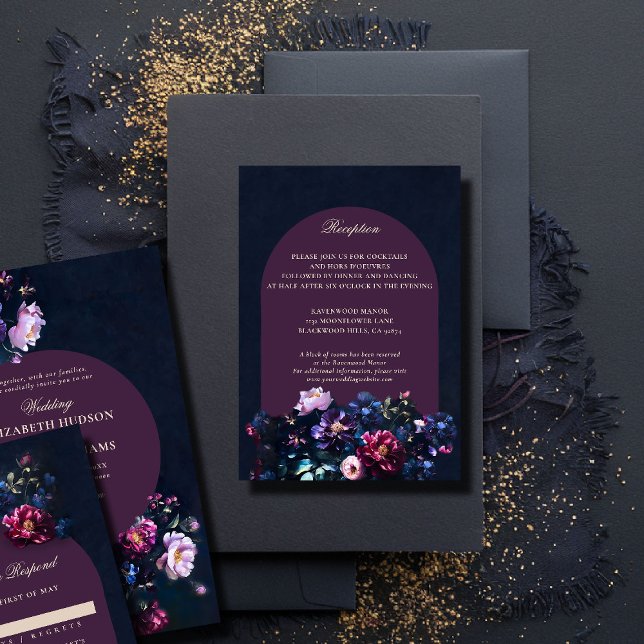 Information om mörk Romantic Moody Blommigt Mauve  Tilläggskort (dark romantic wedding reception details jewel moody floral painting modern classic elegant formal)