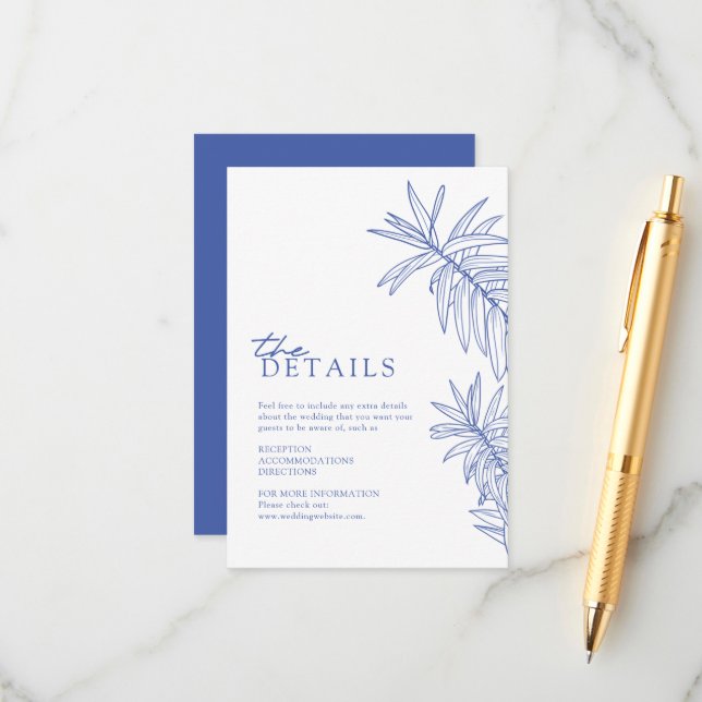 Information om något blått Elegant botaniskt Löv Tilläggskort (Fram/Back In Situ)