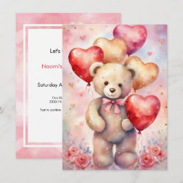 Information om nalle Birthday Girl Party Anpassnin Inbjudningar