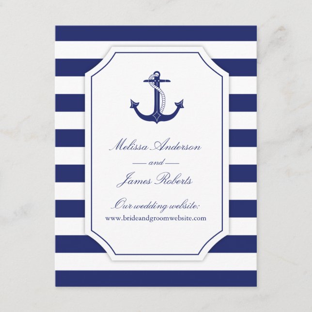 Information om Nautical Anchor Navy Blue Bröllop Tilläggskort (Framsida)