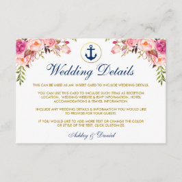 Information om Nautical Bröllop Blommigt Blue Inse Tilläggskort