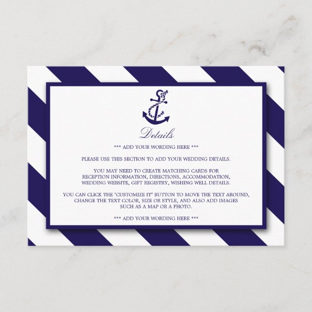 Information om Nautical Rand & Navy Blue Anchor Br Tilläggskort (Framsida)