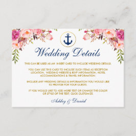 Information om Nautisk blå Blommigt i Bröllop info Tilläggskort