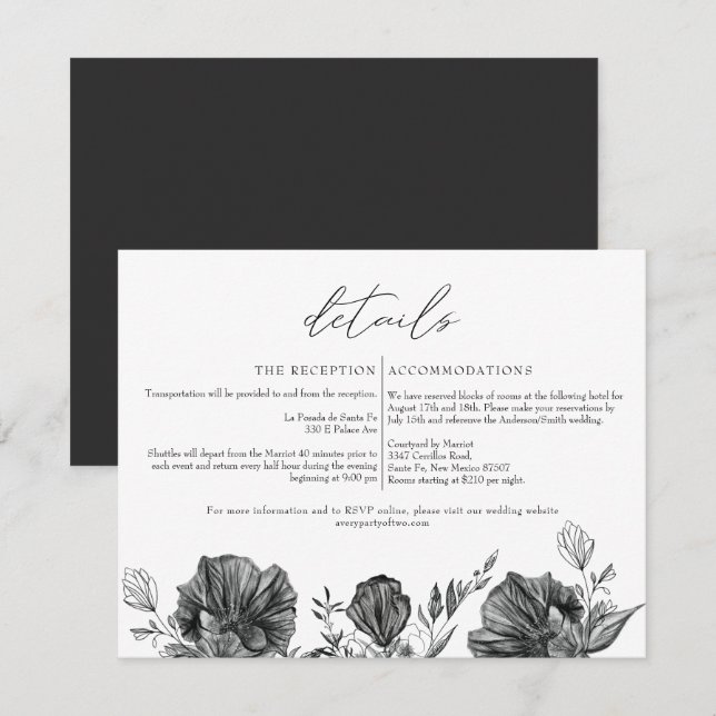 Information om NOVA Elegant Gothic Black Blommigt  Inbjudningar (Fram/baksida)