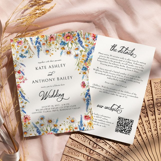 Information om och webbplats för land Wildblomma B Inbjudningar (Wedding Invitation with details from the Country Wildflower Wedding Collection by Darling & May)