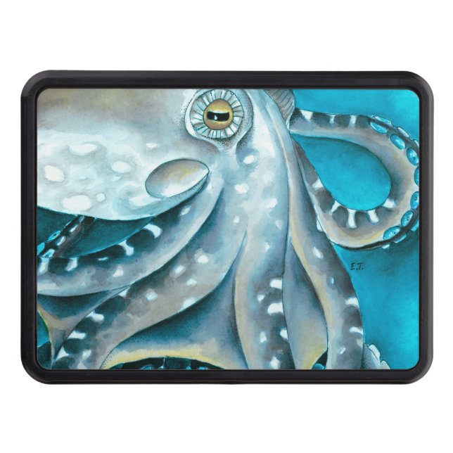 Information om oktopus blå vattenfärg dragkroksskydd (Framsidan)