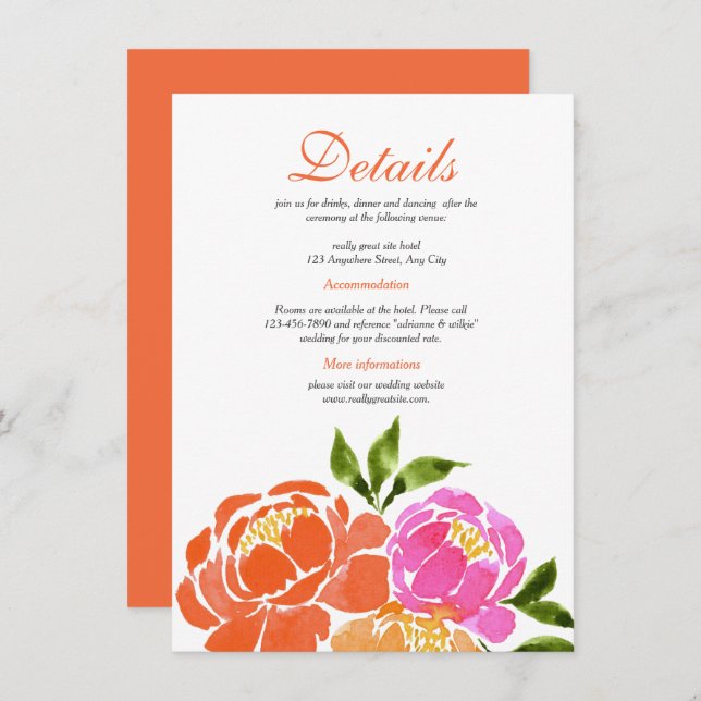 Information om Orangen Blommigt för vattenfärgen S Tilläggskort (Fram/baksida)