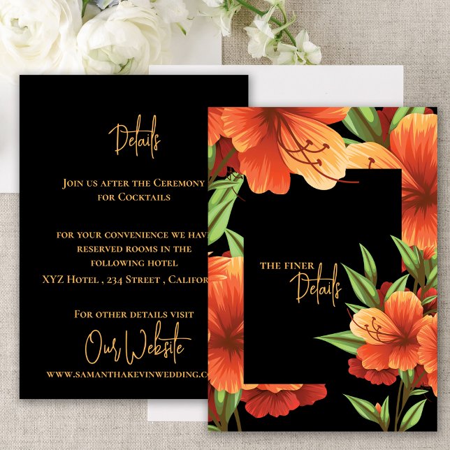 Information om Orangen Blommigt för vattenfärgen S Tilläggskort (Watercolor Pretty Orange Floral Wedding Details Enclosure Card)