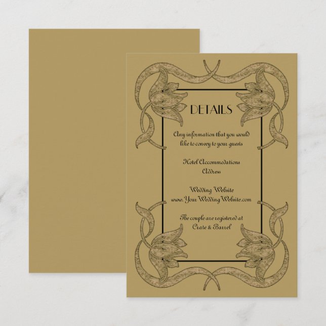 Information om Ornate Art nouveau Guld och Black B Tilläggskort (Fram/baksida)